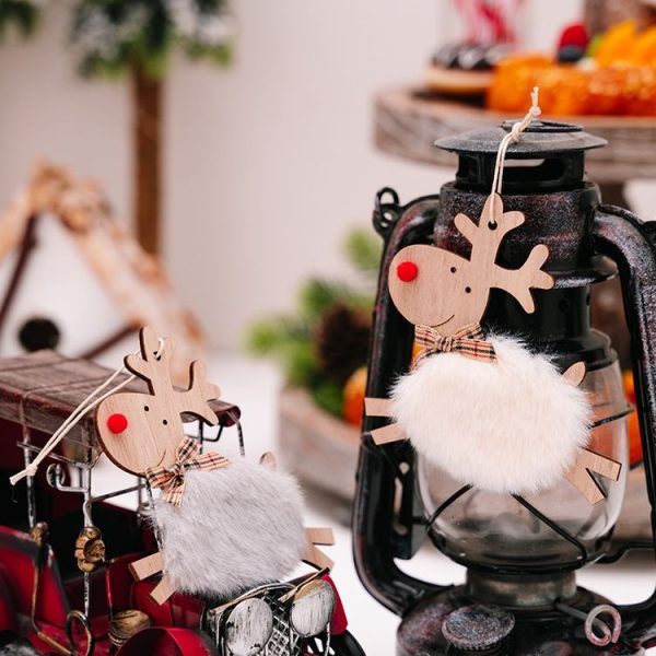 Christmas Tree Wooden Plush Elk Pendant Festival Decorations (Red) - Image 6