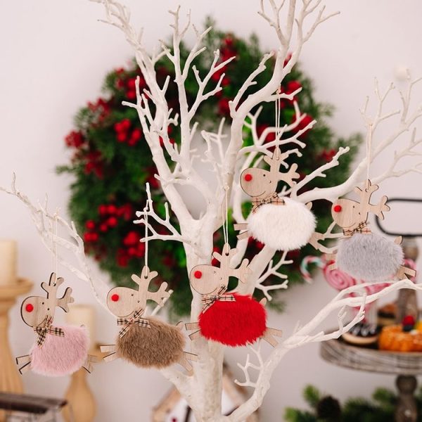 Christmas Tree Wooden Plush Elk Pendant Festival Decorations (Red) - Image 7