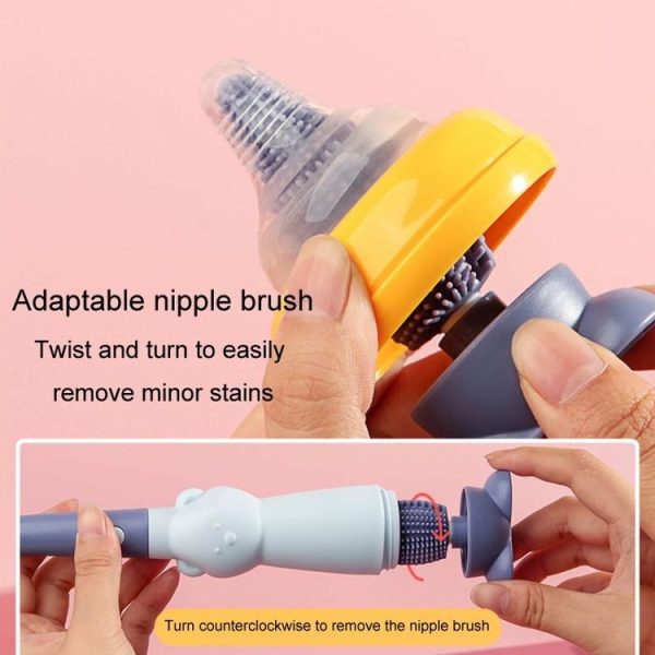 Portable 3 In 1 Food Grade Silicone Bottle Brush Set Multipurpose Baby Bottle Straw Cleaner Brush (Green) - Image 10