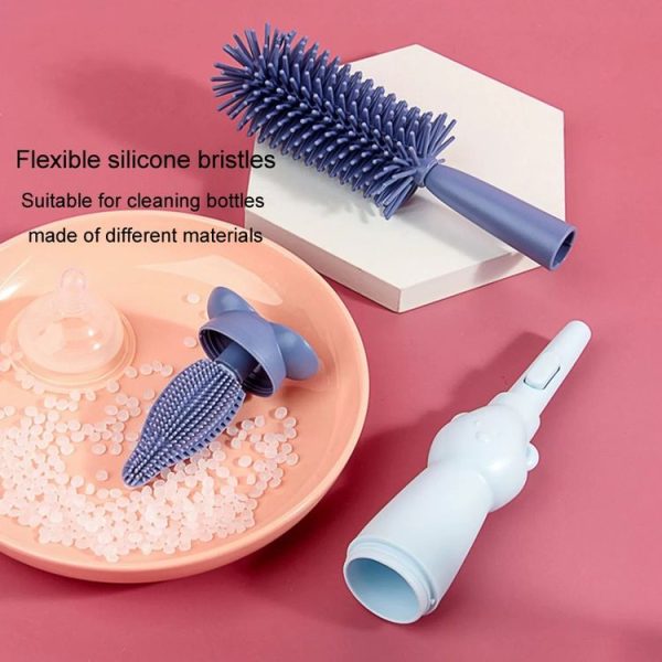 Portable 3 In 1 Food Grade Silicone Bottle Brush Set Multipurpose Baby Bottle Straw Cleaner Brush (Green) - Image 12
