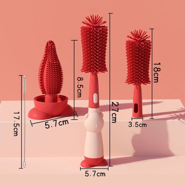 Portable 3 In 1 Food Grade Silicone Bottle Brush Set Multipurpose Baby Bottle Straw Cleaner Brush (Green) - Image 3