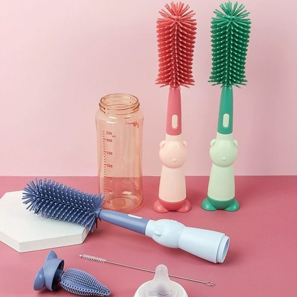 Portable 3 In 1 Food Grade Silicone Bottle Brush Set Multipurpose Baby Bottle Straw Cleaner Brush (Green) - Image 4