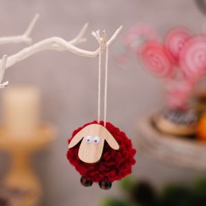 Christmas Tree Wooden Lambskin Lamb Pendant Holiday Decorations (Red)