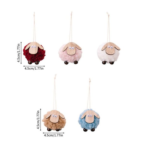 Christmas Tree Wooden Lambskin Lamb Pendant Holiday Decorations (Red) - Image 2