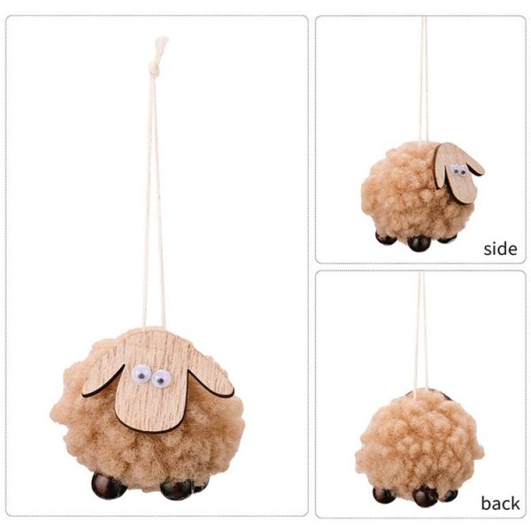 Christmas Tree Wooden Lambskin Lamb Pendant Holiday Decorations (Red) - Image 3