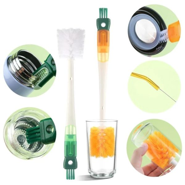 5 In 1 Multifunctional Cup Brush Long Carrot Washing Bottle Cup Lid Groove Cleaning Brush (Red-orange) - Image 2