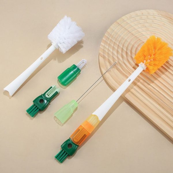 5 In 1 Multifunctional Cup Brush Long Carrot Washing Bottle Cup Lid Groove Cleaning Brush (Red-orange) - Image 5
