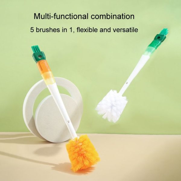 5 In 1 Multifunctional Cup Brush Long Carrot Washing Bottle Cup Lid Groove Cleaning Brush (Red-orange) - Image 6