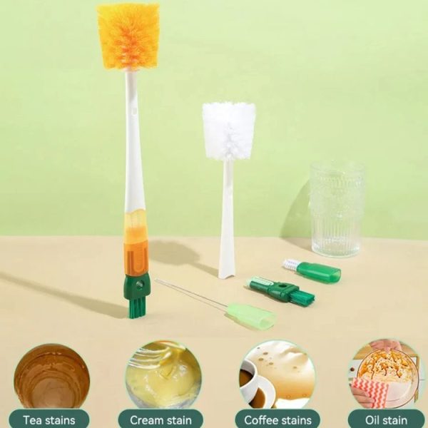 5 In 1 Multifunctional Cup Brush Long Carrot Washing Bottle Cup Lid Groove Cleaning Brush (Red-orange) - Image 7