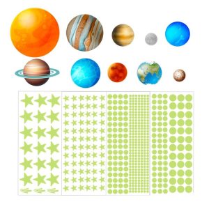 YG028 Nine Planets Dots Stars Glow In The Dark Stickers Luminous Wall Stickers For Kids Room