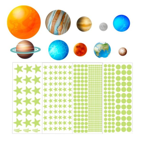 YG028 Nine Planets Dots Stars Glow In The Dark Stickers Luminous Wall Stickers For Kids Room