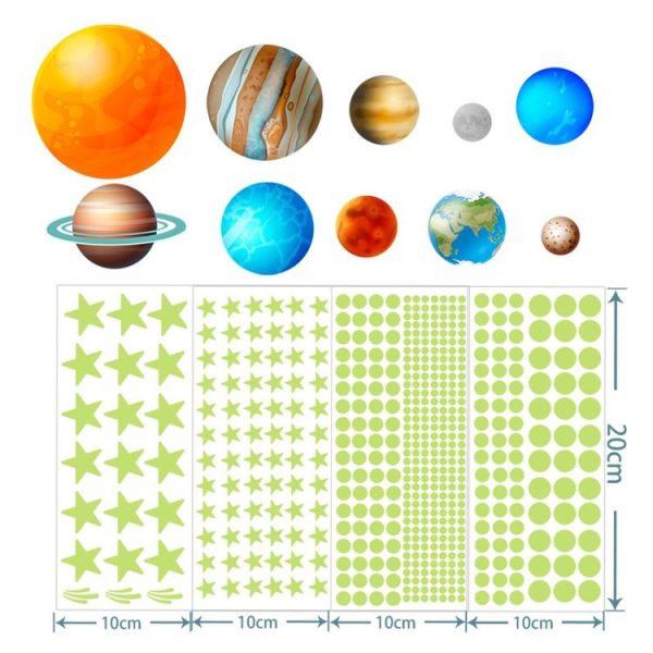 YG028 Nine Planets Dots Stars Glow In The Dark Stickers Luminous Wall Stickers For Kids Room - Image 3