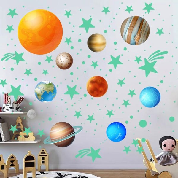 YG028 Nine Planets Dots Stars Glow In The Dark Stickers Luminous Wall Stickers For Kids Room - Image 4