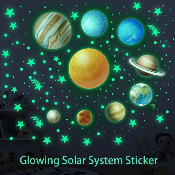 YG028 Nine Planets Dots Stars Glow In The Dark Stickers Luminous Wall Stickers For Kids Room - Image 5
