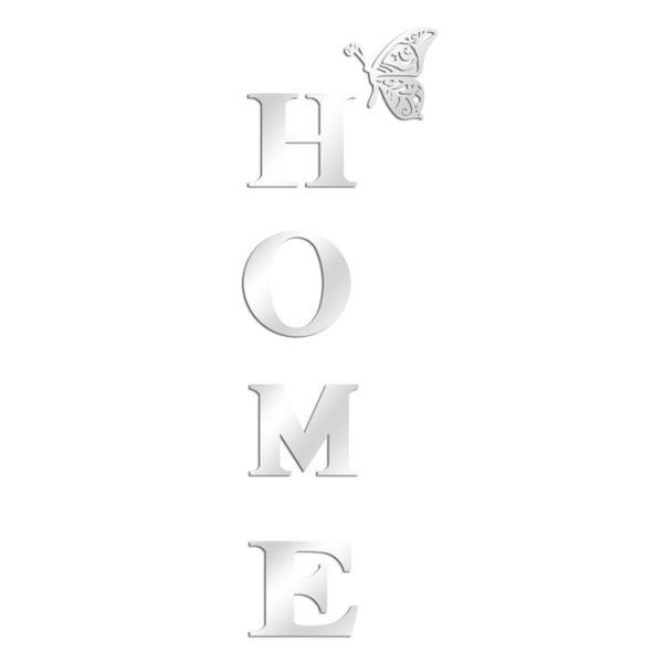 HOME Family Slogan 3D Acrylic Mirror Wall Sticker Foyer Doorway Decoration (Silver)