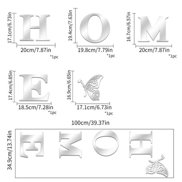 HOME Family Slogan 3D Acrylic Mirror Wall Sticker Foyer Doorway Decoration (Silver) - Image 3