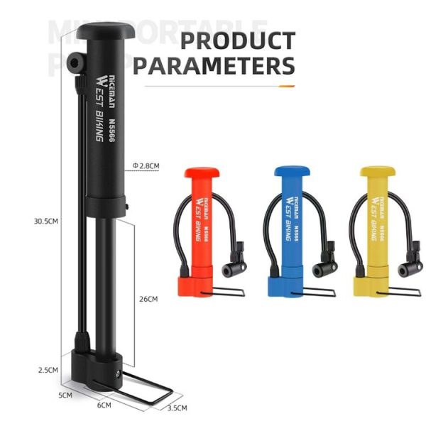 WEST BIKING Mini Bicycle Pump Cycling Equipment (Black) - Image 2