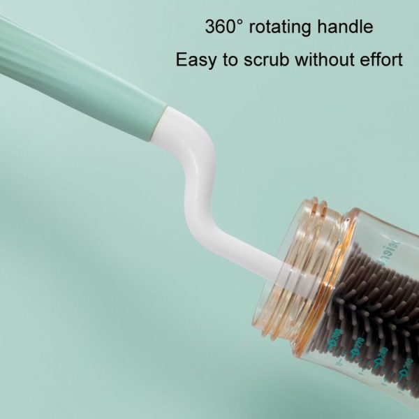 Silicone Rotating Multifunction Cleaning Cup Brush Set Bottle Nipple Straw Cleaner Brush (Straight Handle Pink) - Image 12