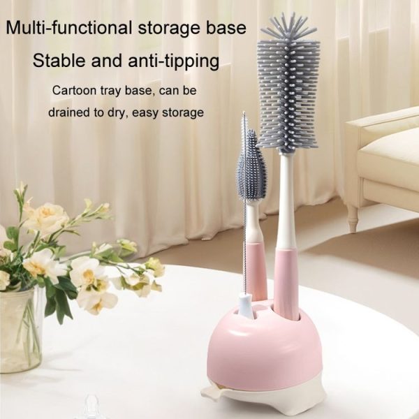 Silicone Rotating Multifunction Cleaning Cup Brush Set Bottle Nipple Straw Cleaner Brush (Straight Handle Pink) - Image 13