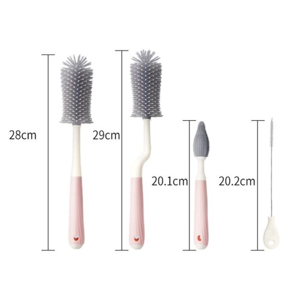 Silicone Rotating Multifunction Cleaning Cup Brush Set Bottle Nipple Straw Cleaner Brush (Straight Handle Pink) - Image 3
