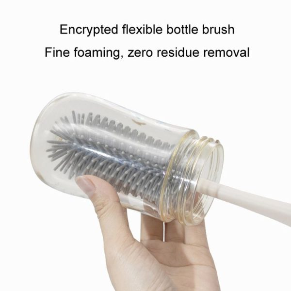Silicone Rotating Multifunction Cleaning Cup Brush Set Bottle Nipple Straw Cleaner Brush (Straight Handle Pink) - Image 5