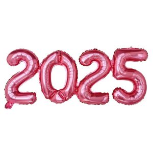 2025 Numbers Balloon 16inch Connection Numbers Foil Balloon New Year Party Decoration, Color: Pink