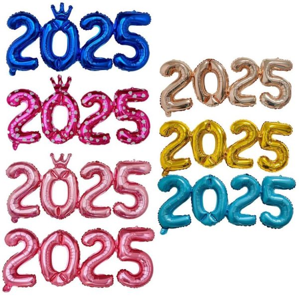 2025 Numbers Balloon 16inch Connection Numbers Foil Balloon New Year Party Decoration, Color: Pink - Image 3