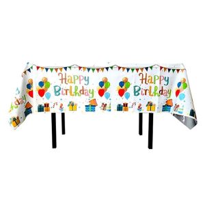 137x183cm Happy Birthday PET Aluminum Film Tablecloths Disposable Waterproof Party Decorative Table Cloth, Style: English White Balloon
