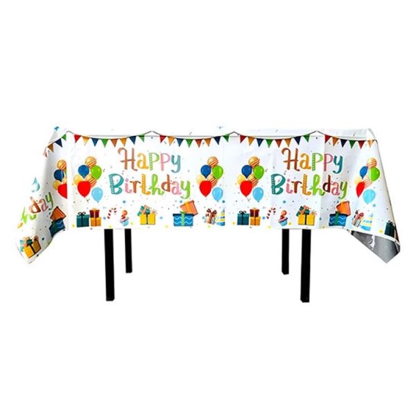 137x183cm Happy Birthday PET Aluminum Film Tablecloths Disposable Waterproof Party Decorative Table Cloth, Style: English White Balloon