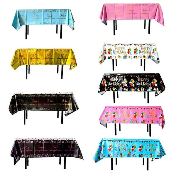 137x183cm Happy Birthday PET Aluminum Film Tablecloths Disposable Waterproof Party Decorative Table Cloth, Style: English White Balloon - Image 3