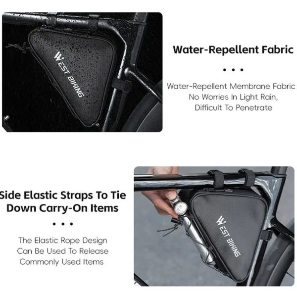 WEST BIKING Bicycle Crossbar Triangle Bag Cycling Equipment Tool Bag (Black) - Image 3