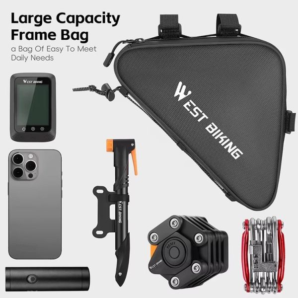 WEST BIKING Bicycle Crossbar Triangle Bag Cycling Equipment Tool Bag (Black) - Image 5