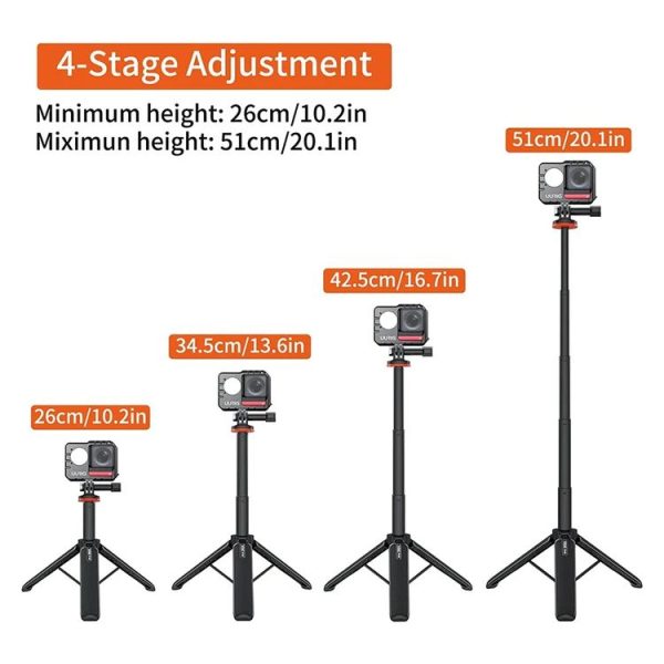 VRIG Action Camera Tripod Selfie Stick 17-51cm Adjustable Extension Pole for Insta360 / DJI Action / GoPro HERO - Image 3