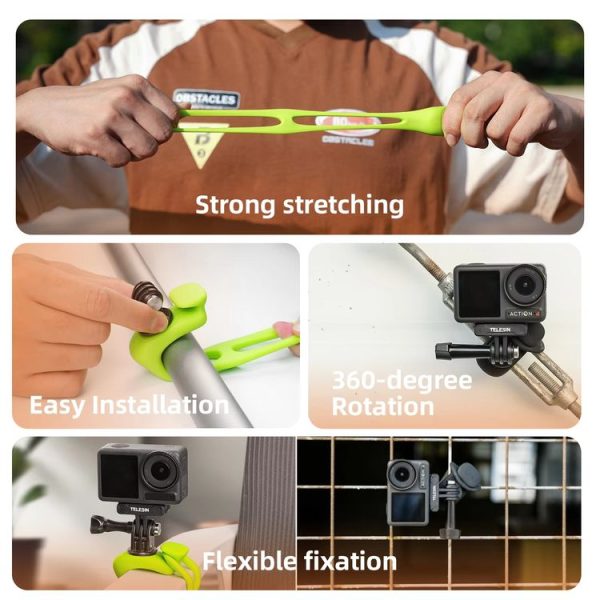 TELESIN Action Camera Mount Silicone Adjustable Mini Flexible Bracket For GoPro HERO / Insta360 / DJI Action Camera (Green) - Image 4