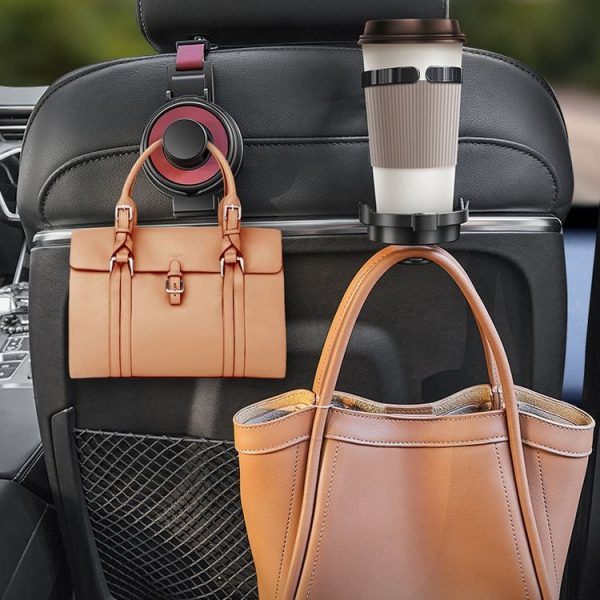 3 In 1 Car Seat Back Hanger for Cup and Phone Vehicle Seat Headrest Hooks (Black) - Image 2