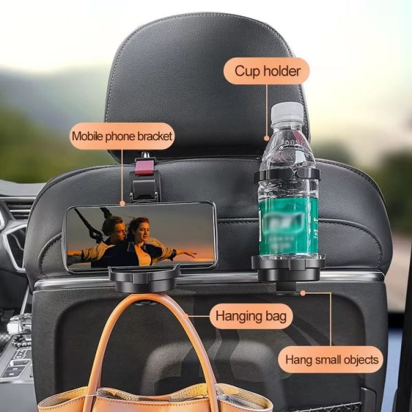 3 In 1 Car Seat Back Hanger for Cup and Phone Vehicle Seat Headrest Hooks (Black) - Image 4