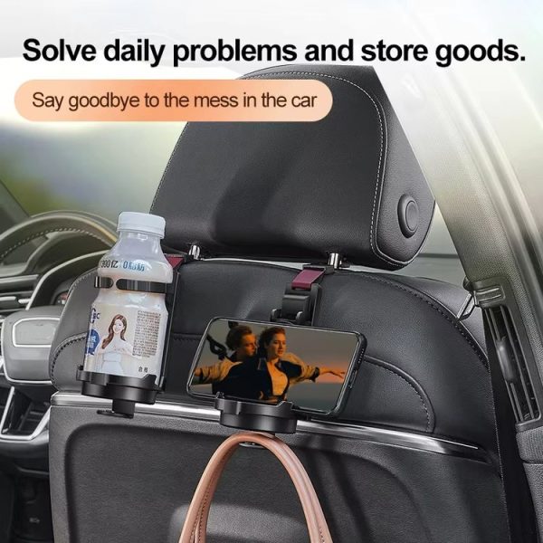 3 In 1 Car Seat Back Hanger for Cup and Phone Vehicle Seat Headrest Hooks (Black) - Image 5
