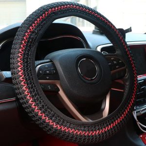 Universal Car Steering Wheel Ice Silk Non-slip Breathable Protective Cover (Red Black)