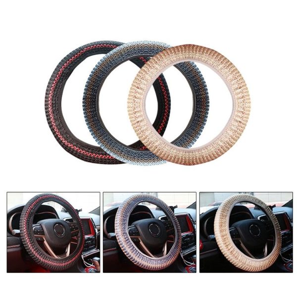 Universal Car Steering Wheel Ice Silk Non-slip Breathable Protective Cover (Red Black) - Image 3