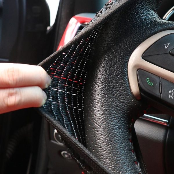 Universal Car Steering Wheel Ice Silk Non-slip Breathable Protective Cover (Red Black) - Image 8