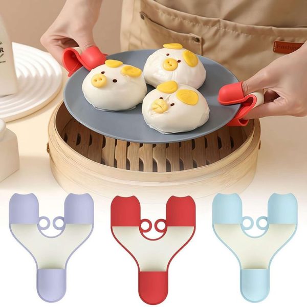 2pcs / Pack Silicone 3-Finger Anti-Scalding Clip Heat Resistant Gloves Bowl Dish Lifter (Red) - Image 2