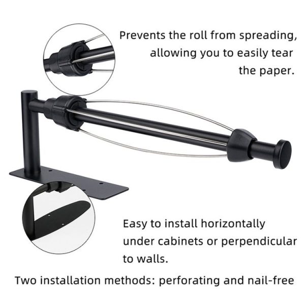 Kitchen Stainless Steel Paper Towel Holder With Damping Cabinet No Punch Roll Paper Cling Film Holder, Style: YS1 Round Black Silver Line - Image 3