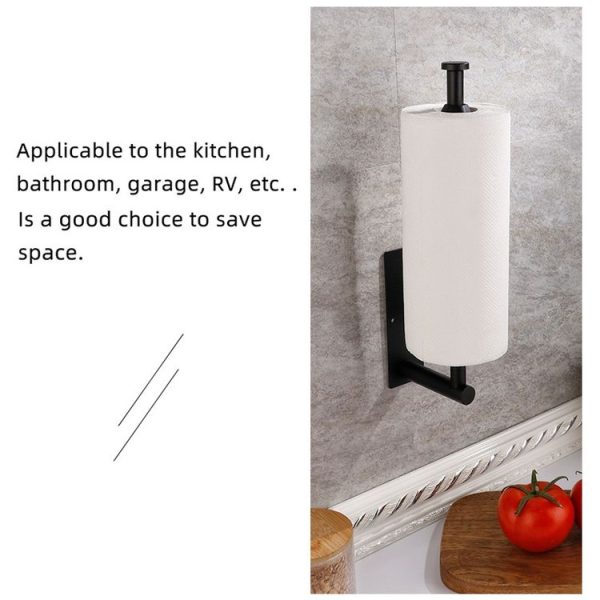 Kitchen Stainless Steel Paper Towel Holder With Damping Cabinet No Punch Roll Paper Cling Film Holder, Style: YS1 Round Black Silver Line - Image 5