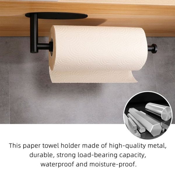 Kitchen Stainless Steel Paper Towel Holder With Damping Cabinet No Punch Roll Paper Cling Film Holder, Style: YS1 Round Black Silver Line - Image 6