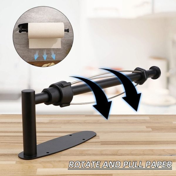 Kitchen Stainless Steel Paper Towel Holder With Damping Cabinet No Punch Roll Paper Cling Film Holder, Style: YS1 Round Black Silver Line - Image 7