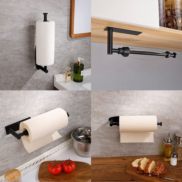 Kitchen Stainless Steel Paper Towel Holder With Damping Cabinet No Punch Roll Paper Cling Film Holder, Style: YS1 Round Black Silver Line - Image 8