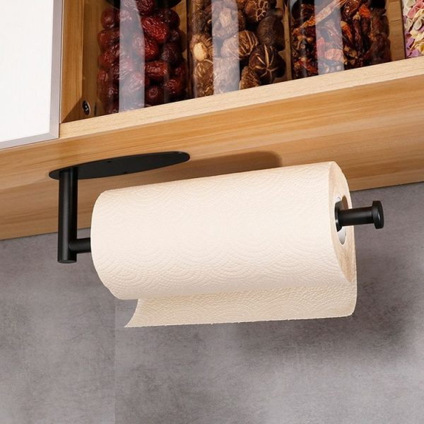 Kitchen Stainless Steel Paper Towel Holder With Damping Cabinet No Punch Roll Paper Cling Film Holder, Style: YS1 Round Black Silver Line - Image 9
