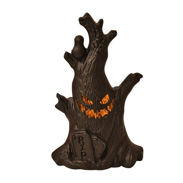 Halloween Ghost Face Tree Stump Lantern LED Candle Lights Decoration Holiday Ambience Ornament