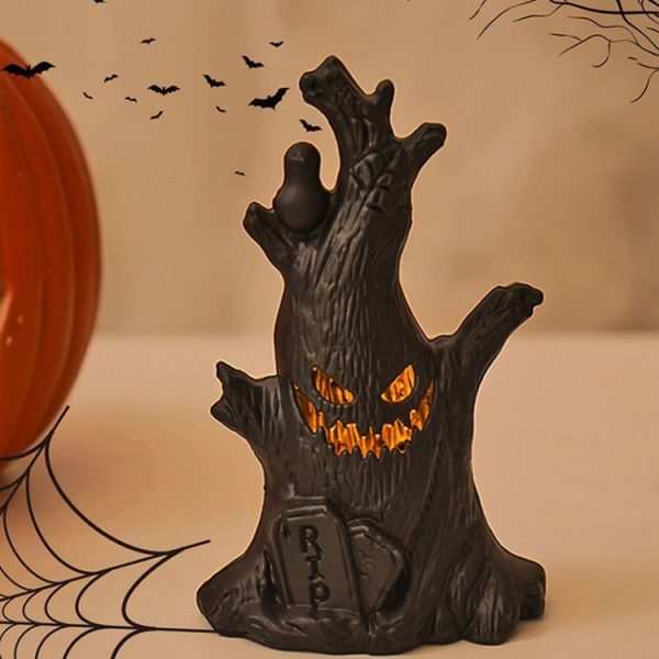 Halloween Ghost Face Tree Stump Lantern LED Candle Lights Decoration Holiday Ambience Ornament - Image 2