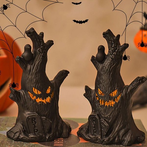 Halloween Ghost Face Tree Stump Lantern LED Candle Lights Decoration Holiday Ambience Ornament - Image 3